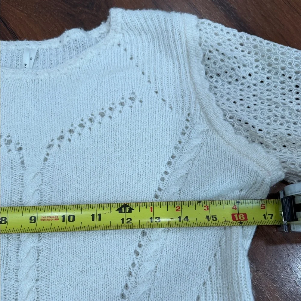 Anthropologie women's Eyelet Lace Sweater Ivory XS balloon embroidered sleeves - Picture 10 of 14